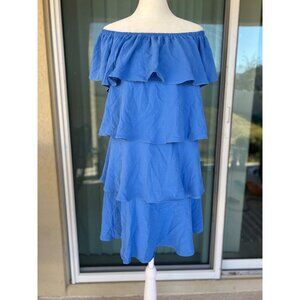 NWT ruffle tiered powder blue ruffle off-the-shoulder dress MEDIUM